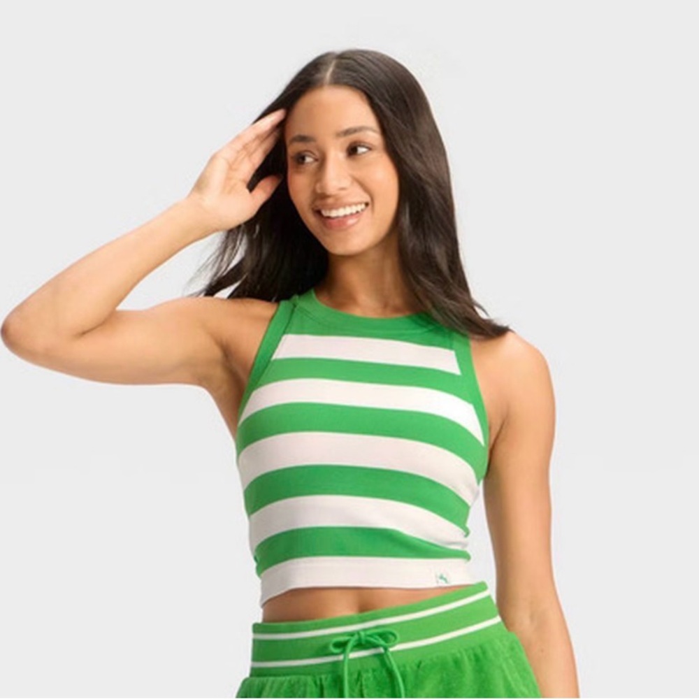 JoyLab Green & White Racerback Crop Tank